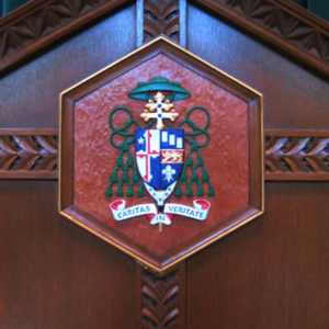 Archbishop Lori Coat of Arms, Baltimore, MD, wood carving