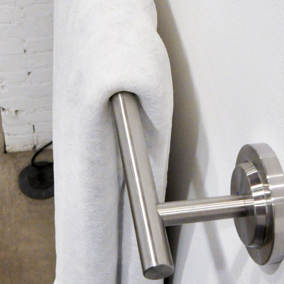 Yours, Mine and Ours, Carrara marble, steel hardware, 36 x 60 x 8 in